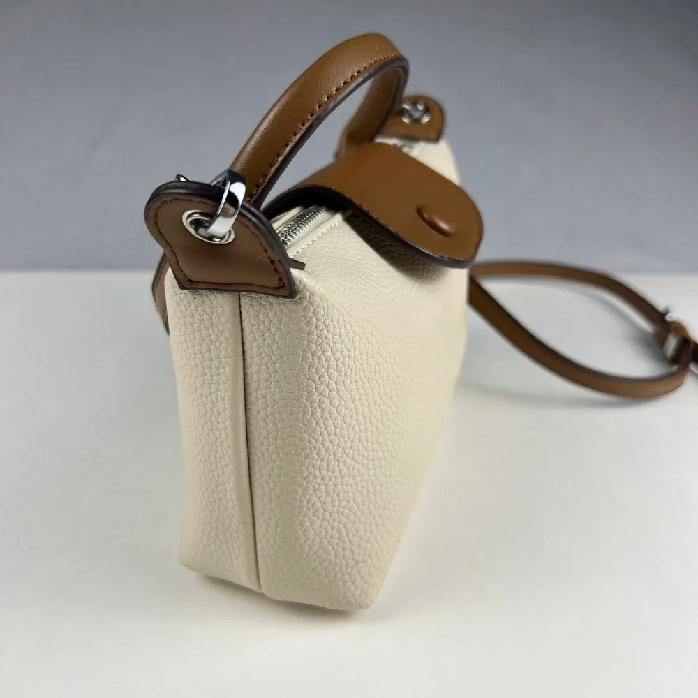Crossbody Handbag Womens Small Cream Brown Pebbled Faux Leather Satchel VesaNa